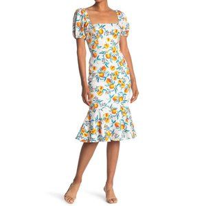 AMANDA UPRICHARD Senorita Peach Printed Flounce Dress, NWT